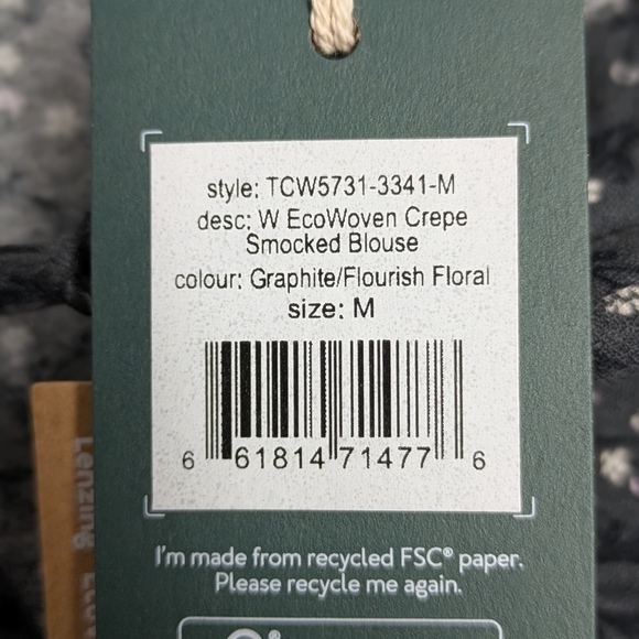 Tentree EcoWoven women's crepe smocked floral blouse in graphite size M - Picture 5 of 12